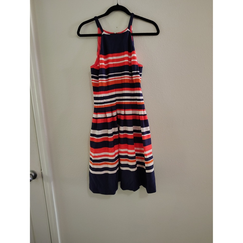 Vince Camuto Womens Striped Halter Fit and Flare Dress Navy Orange White Size 10